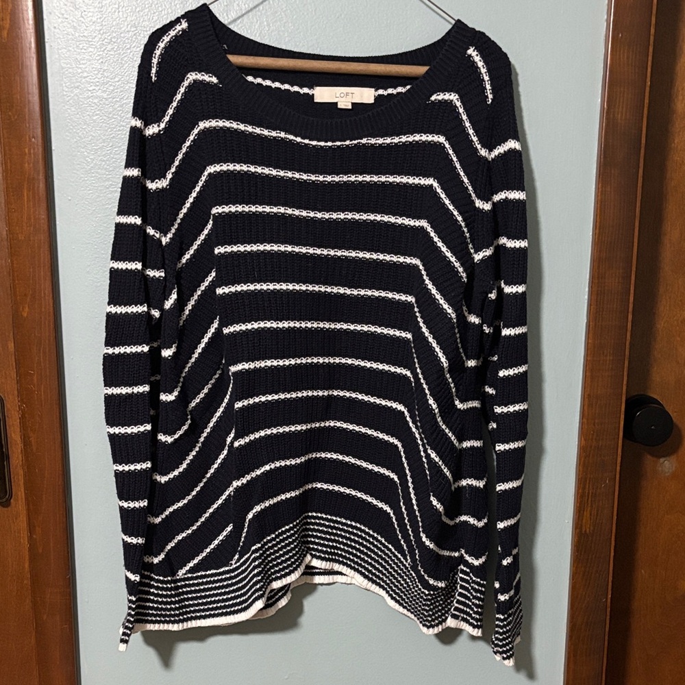 LOFT Navy and White Striped Sweater, Size L